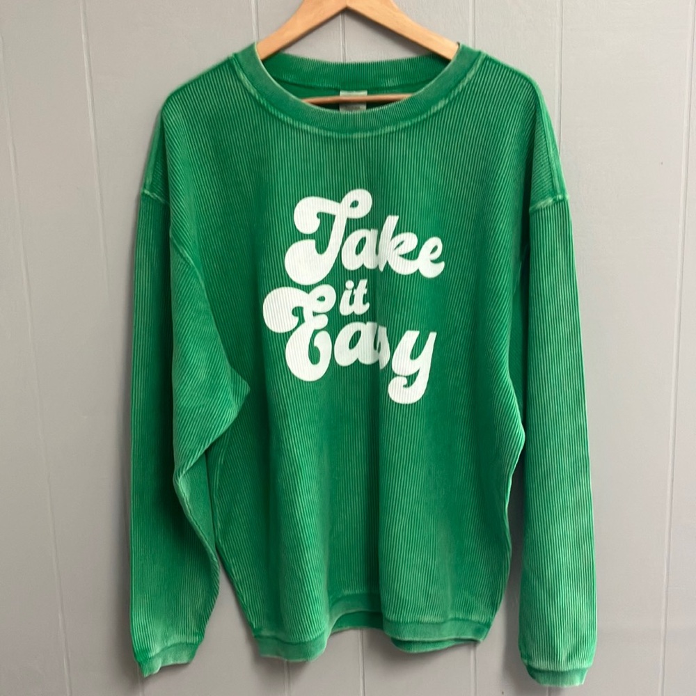 NEW Ribbed Graphic Sweatshirt Size Large New Without Tags Green